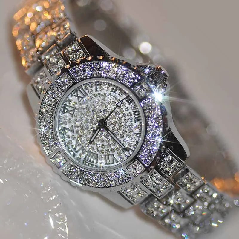 Fashion Women Luxury Diamond Steel Watches Bracelet Ladies Quartz Watch Rose Gold Womens Wristwatch Shiny Crystal Reloj Mujer