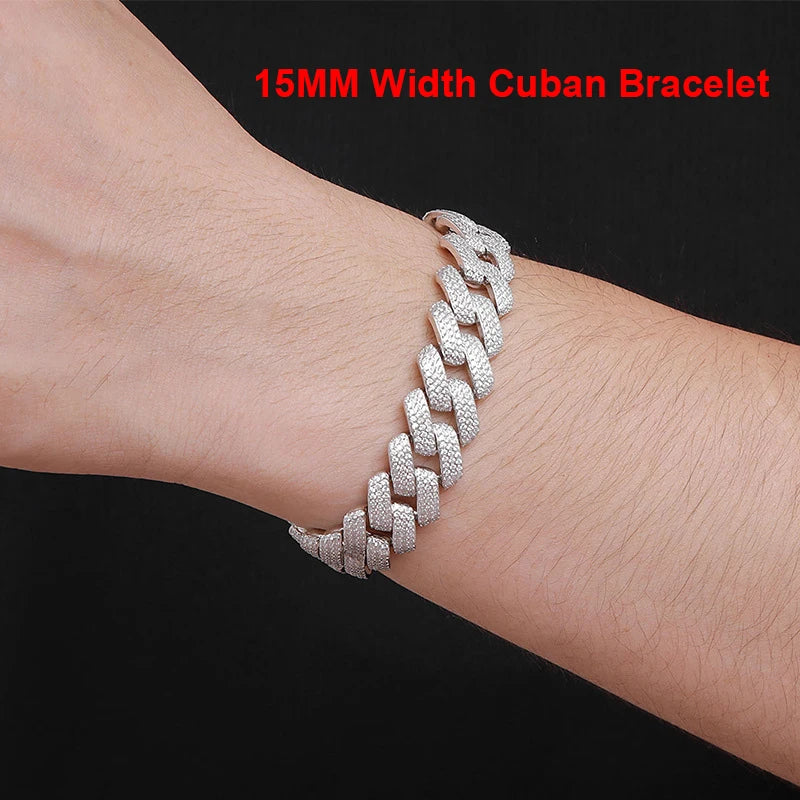 14mm S925 Sterling Silver Cuban Chain Hip Hop Men's Bracelet for Men 1.4mm Zircon Full Diamond Bracelets Wedding Jewelry Trendy