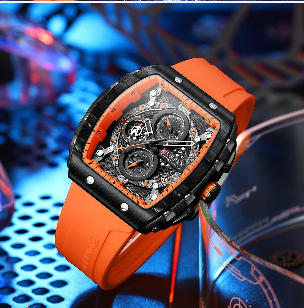 CURREN Top Brand Men's Watches Luxury Square Quartz Wristwatch  Waterproof Luminous Chronograph Watch for Men Date Clock