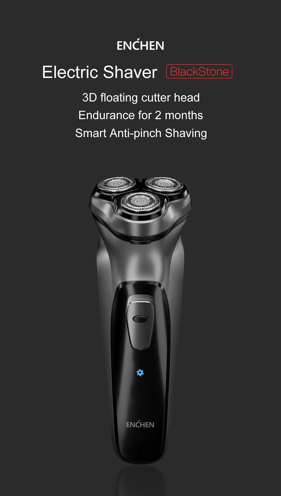 ENCHEN Blackstone Electrical Rotary Shaver for Men 3D Floating Blade Washable Type-C USB Rechargeable Shaving Beard Machine