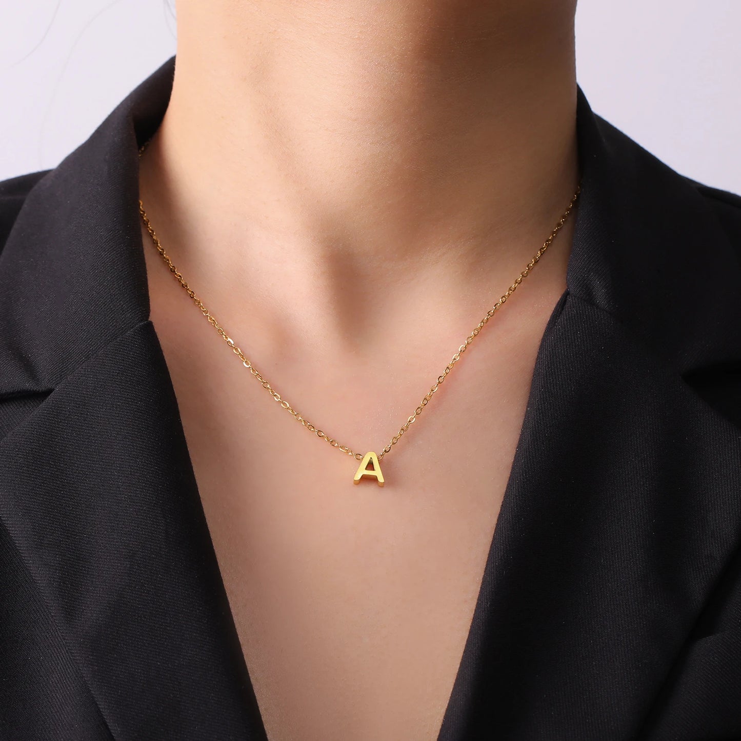 Unift Family Initial Name Necklaces Letter Alphabet M Pendant Stainless Steel Women Neck Chain Choker Trendy Minimalist Jewelry