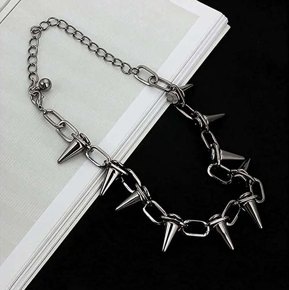 Punk Spike Chokers Necklaces Women Goth Rivet Collar Choker Necklace Men Metal Spike Link Chain Unisex Rock Night Club Jewelry