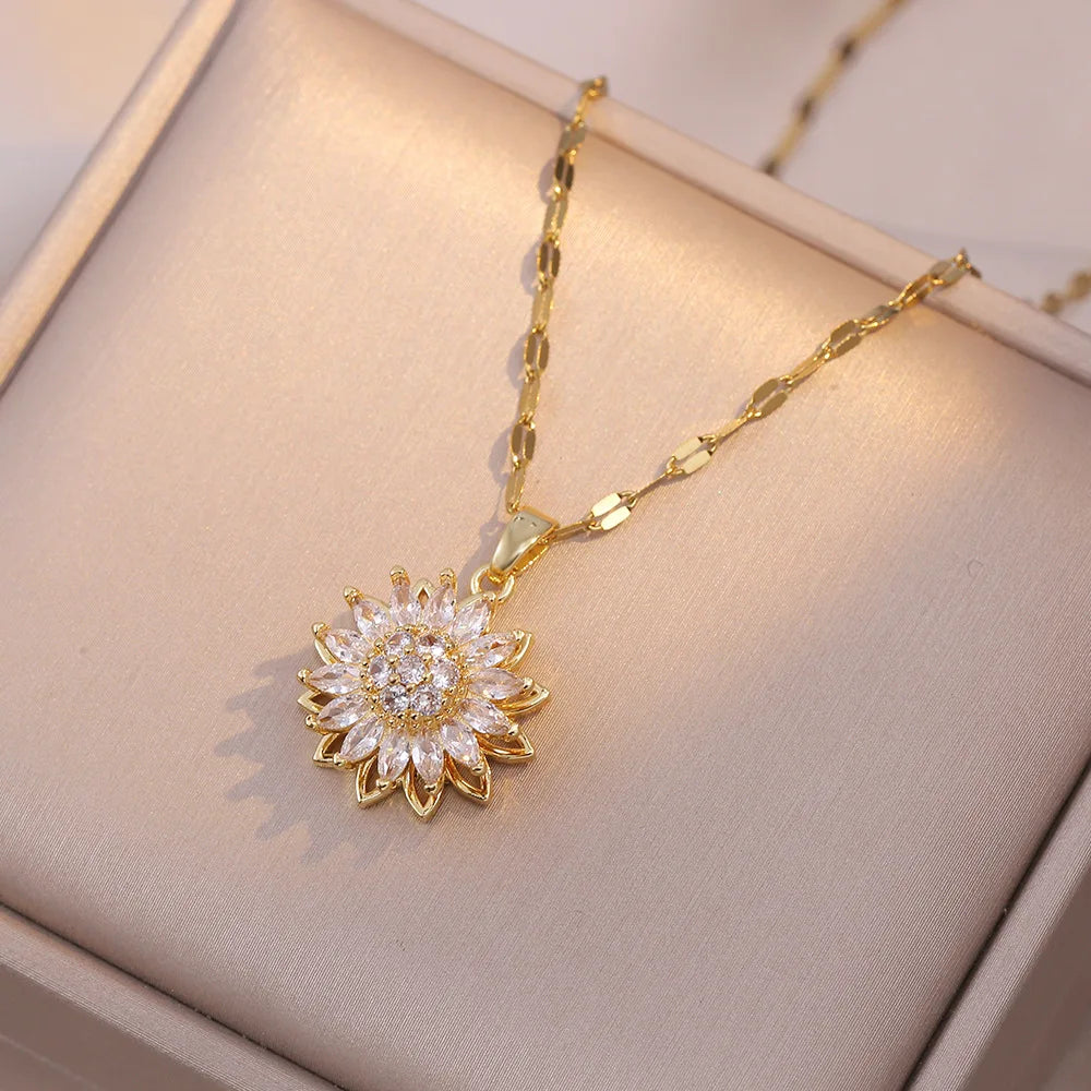 Beautiful Fashionable Sunflower Necklace Ring Bracelet Charm Women Jewelry Accessories Perfect Birthday Gift for Girls Women