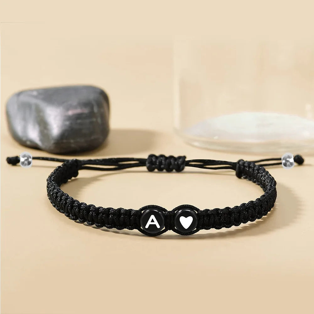 26 Letters Woven Bracelet Heart Love Couple Braided Bracelet Black White Heart-Shaped Beaded Personalized  Jewelry Accessories