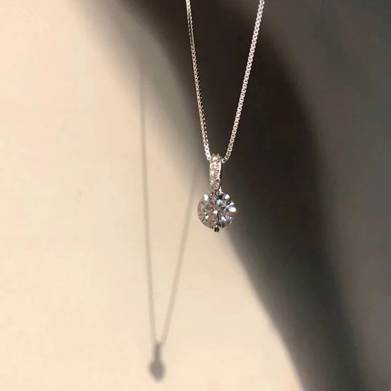 Silver Color Small Zircon Pendant Necklace Female New Simple Clavicle Chain Girl Women Party Gift