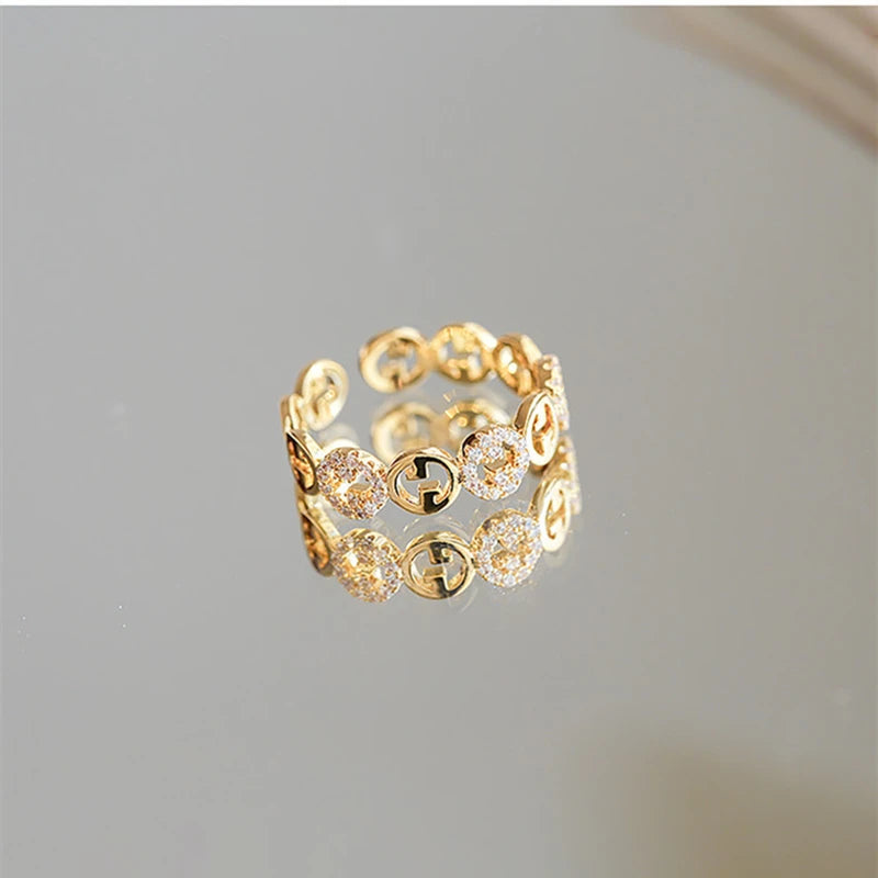 2024 Plated Trendy Light Luxury Adjustable Ring Women's Niche Design Word Fashion Personality Index Finger Ring Jewelry