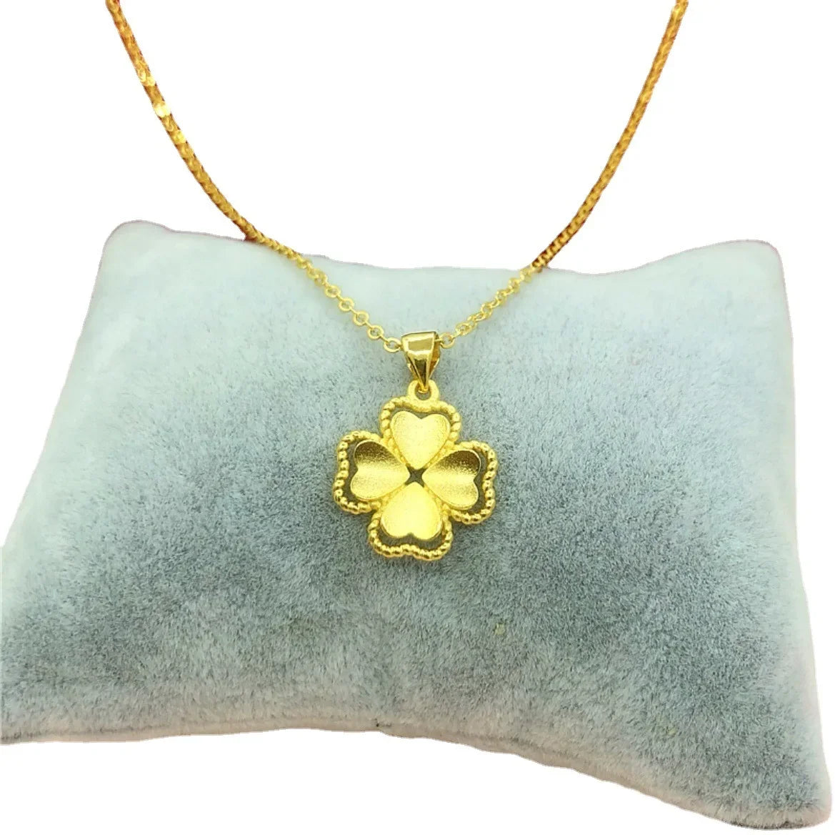 14 K Gold Color Lucky Clover Pendant Necklace for Women Fine Jewelry Genuine Solid Gold Color for Women Wedding Luxury Jewelry