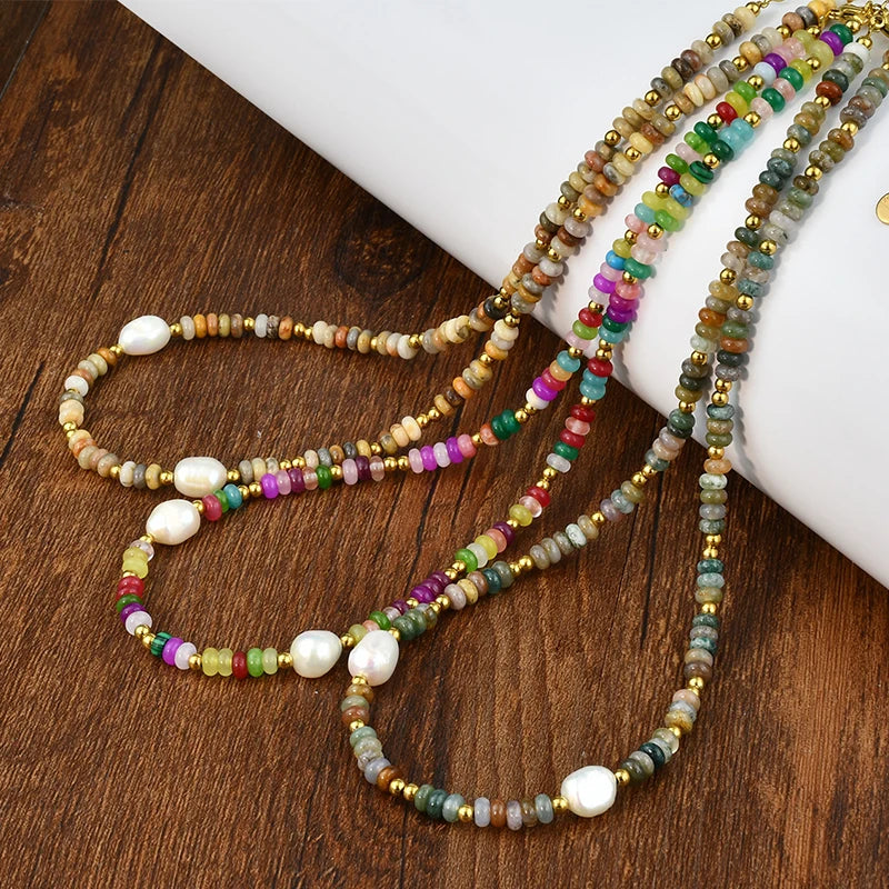 PAPERPLUS | Agate Pearl Necklace for Women.316L Stainless Steel. Luxury Freshwater Pearl Jewelry.Colorful.High Quality. Souvenir