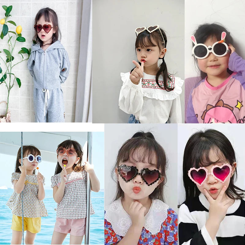 2023 New Kids Cartoon Heart Sunflower Fruit Rabbit Ears Sunglasses Girls Boy Children Outdoor Round Polarized UV400 Sun Glasses