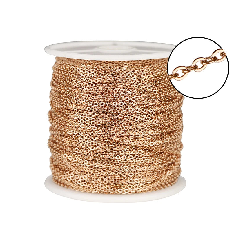 2 Meters 1-3mm Stainless Steel Rose Gold Chain Gold Link Chain Necklace Bulk Cable for DIY Jewelry Making Supplies Lot Wholesale