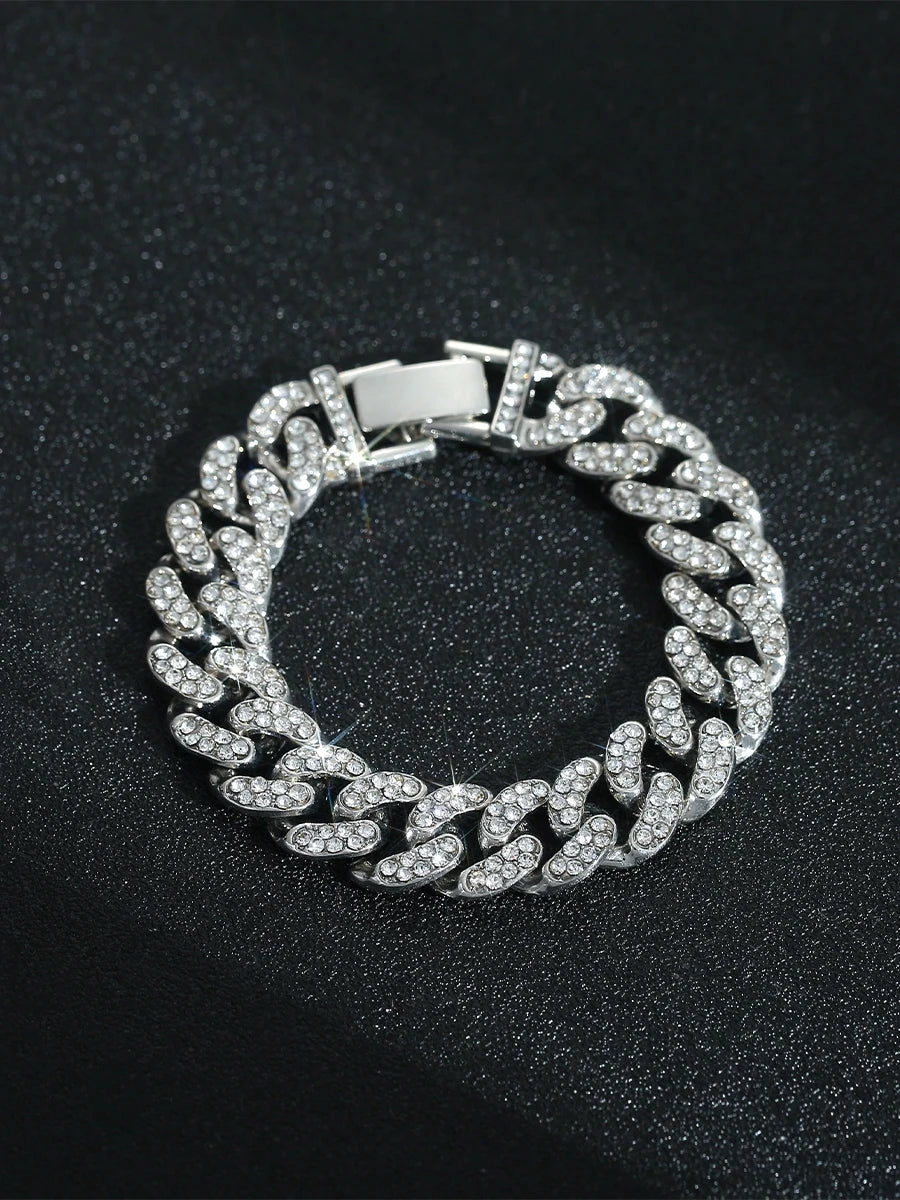 14mm Crystal Miami Iced Out Cuban Link Chain Bracelet For Men&Women Full Rhinestones Charms Hip Hop Jewelry Chain wholesale Gift