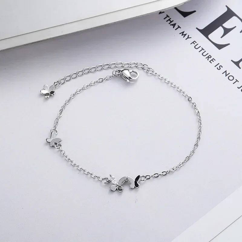 925 Sterling Silver Diamond-Studded Butterfly Bracelet Women's Fashion Jewelry Temperament Flower Adjustable Bracelet