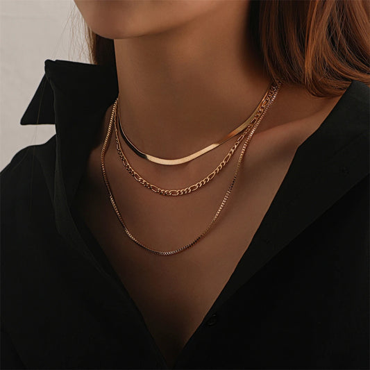 Vintage Fashion Multilevel Geometric Crystal Twist Snake Chain Set Necklace For Women Female Gold Plated Silver-plate Jewelry