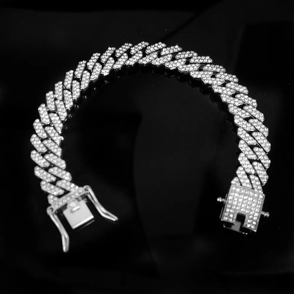 14mm Crystal Miami Iced Out Cuban Link Chain Bracelet For Men&Women Full Rhinestones Charms Hip Hop Jewelry Chain wholesale Gift