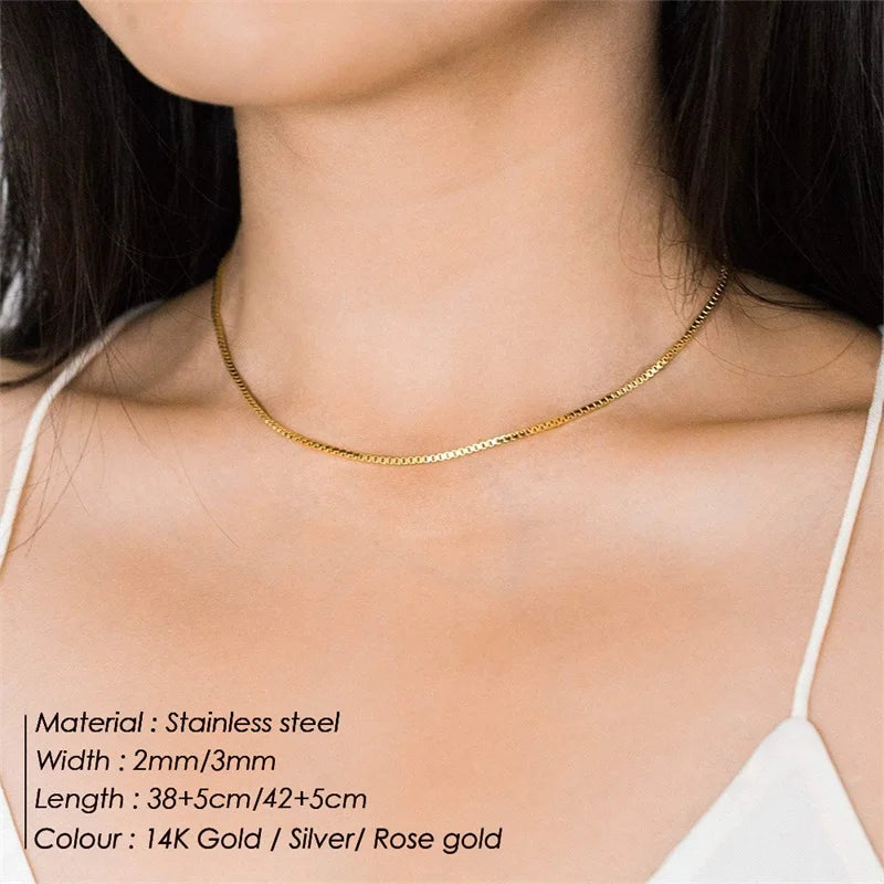 SUNIBI Stainless Steel Necklaces for Women Gold Color Basic Punk Link Chain Necklace Solid Metal Jewelry Wholesale/dropshipping