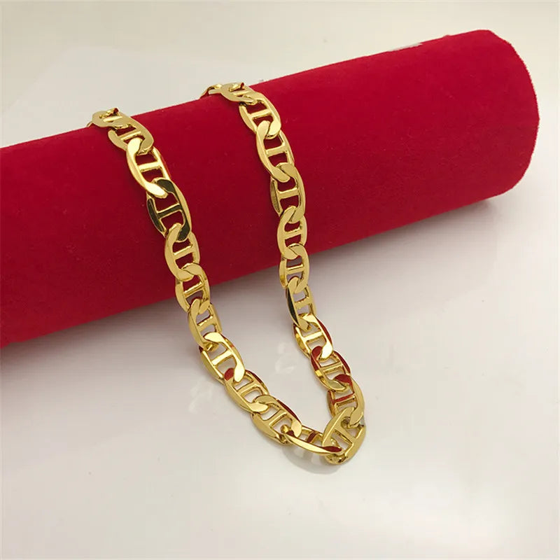 Korea Gold 24K Necklace Gold Plating Side Necklace For Men & Women Jewelry Gift 6MM50CM