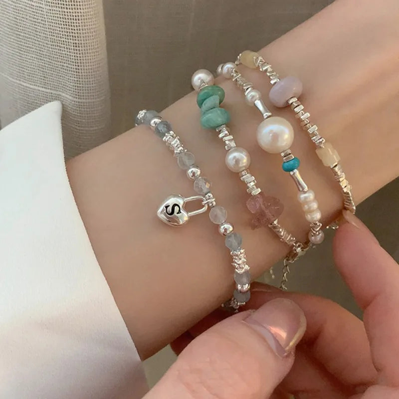 VENTFILLE 925 Sterling Silver Pearls Bamboo Knots Bracelet for Women Girl Simple Korean Jewelry Birthday Gift Dropshipping