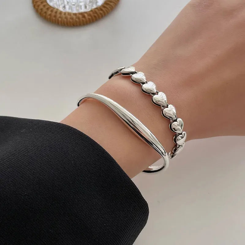 VENTFILLE 925 Sterling Silver Thai Silver Bracelet for Women Vintage Geometric Heart Love Lucky Punk Jewelry 2023 New Dropship