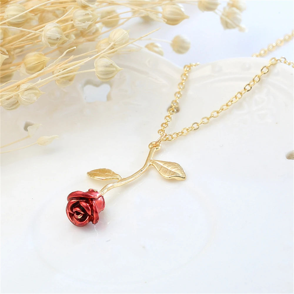 3D Rose Flower Necklace Custom Charm Necklace Ultimate Rose Flower Beauty and Beast Boho Jewelry Women's Valentine's Day Gift