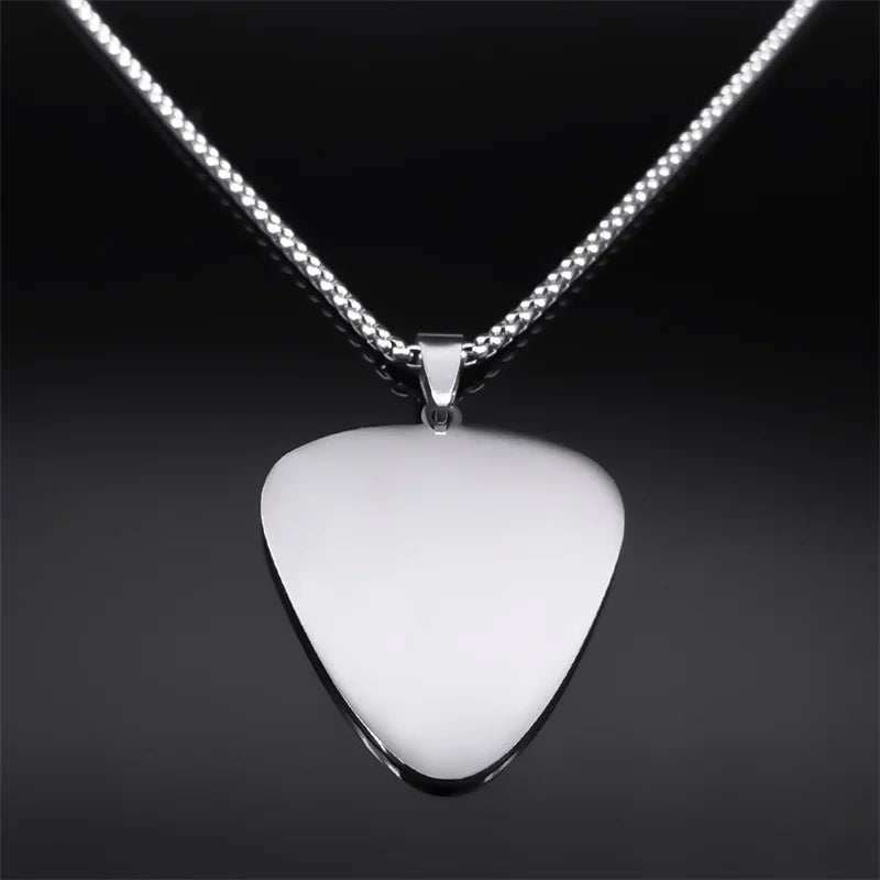 Rock Music Note Guitar Pick Necklace for Women Men Silver Color Stainless Steel Musical Symbol Chain Necklaces colares N7957S06