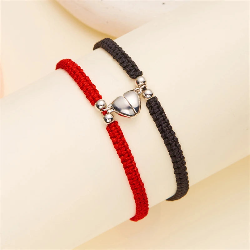 2pcs/set Handmade Love Magnet Couple Bracelets for Women Men Heart Matching Attraction Adjustable Braided Bracelet Lover Jewelry