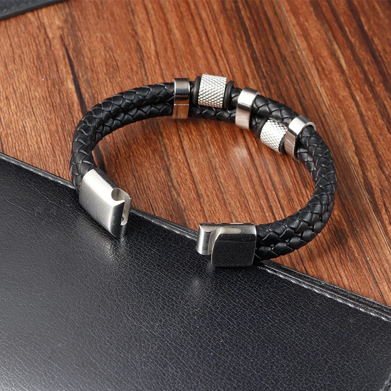 Charm Braid Rope Bracelet For Men Stainless Steel Magnetic Buckle Genuine Leather Bracelets & Bangles Male Female Jewelry