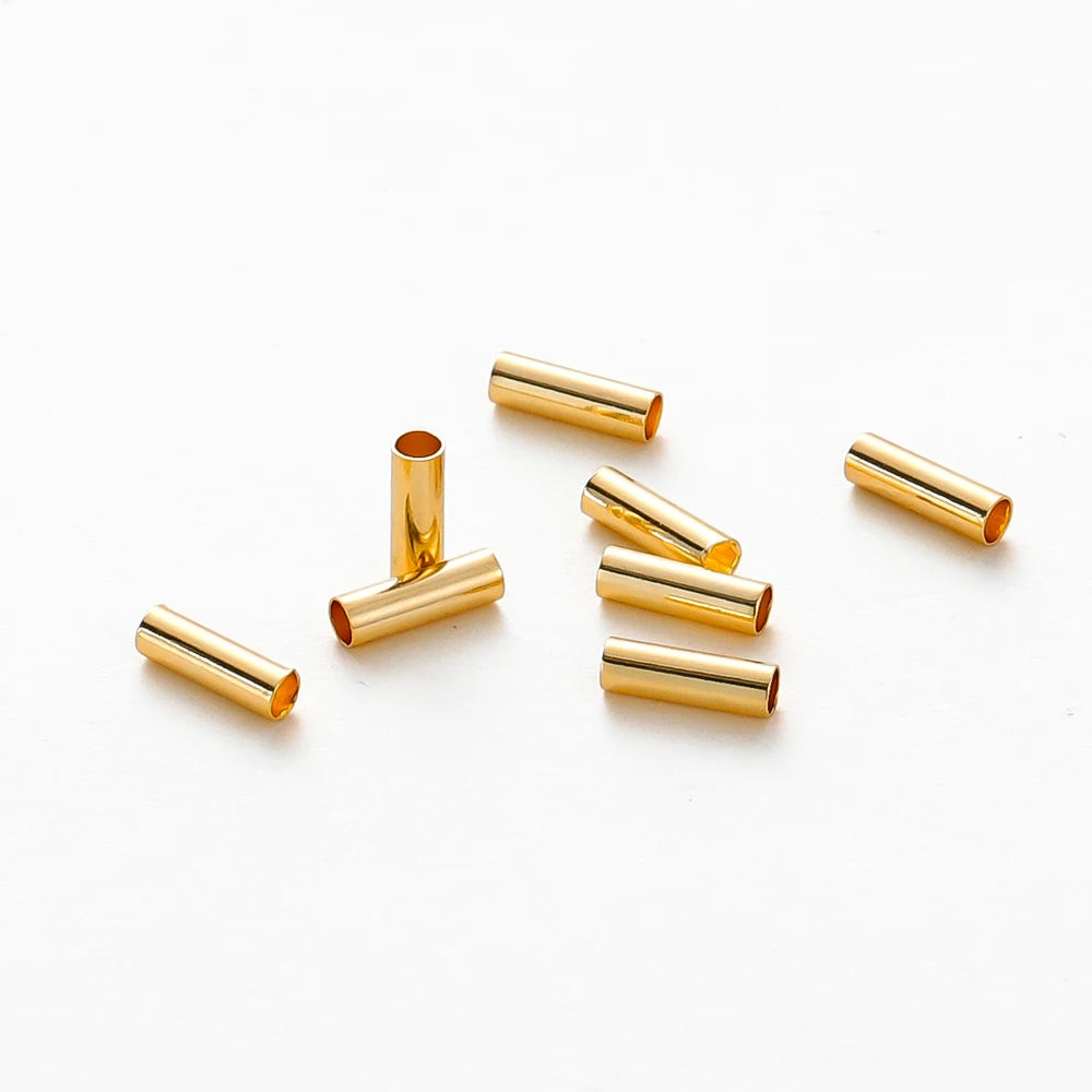 100Pcs 5-7mm 14K/18K Gold Plated Straight Long Tube Brass Beads Necklace Loose Spacer Beads for DIY Jewelry Making  Accessories