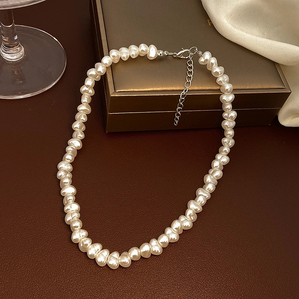 Jewelry  New Trendy Irregular Imitation Pearl Necklace Temperament Simple Handmade Strand Bead Necklace For Men Jewelry Gift