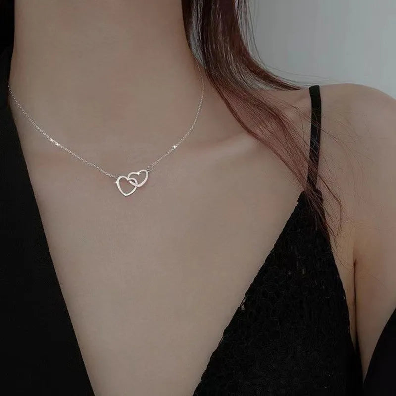 Double Heart Choker Necklace for Women  Girl Party Clavicle Chain Necklace Gifts Jewelry