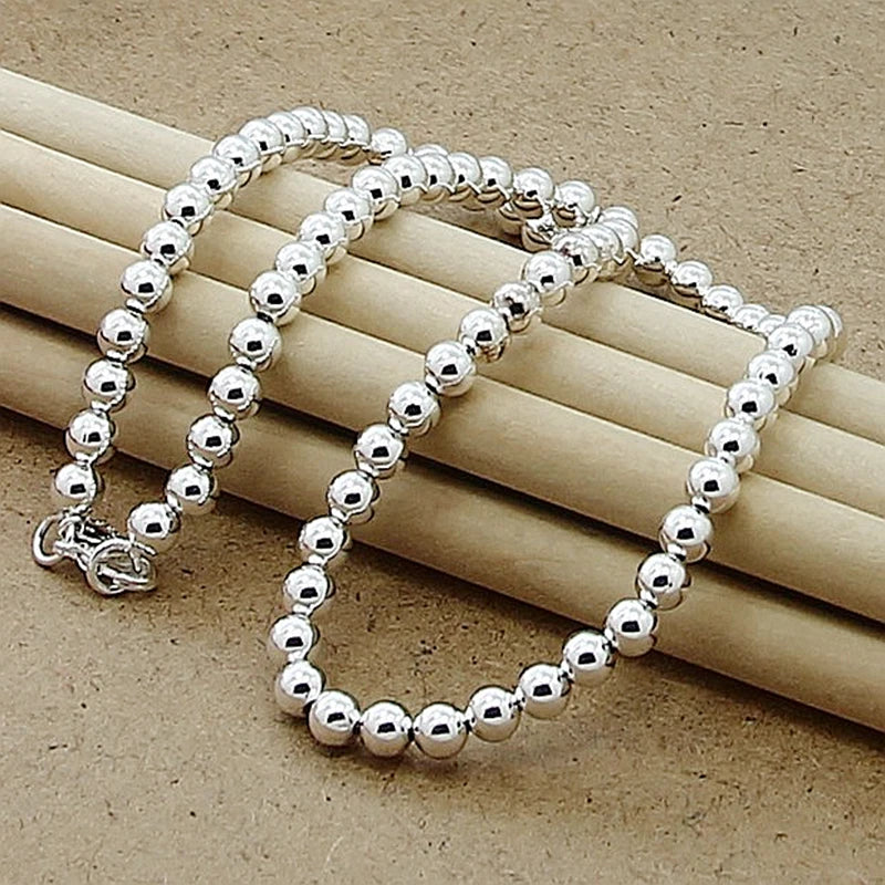 Andara 925 Sterling Silver 4MM/6MM/8MM/10MM Smooth Beads Ball Chain Necklace For Women Men Fashion Jewelry