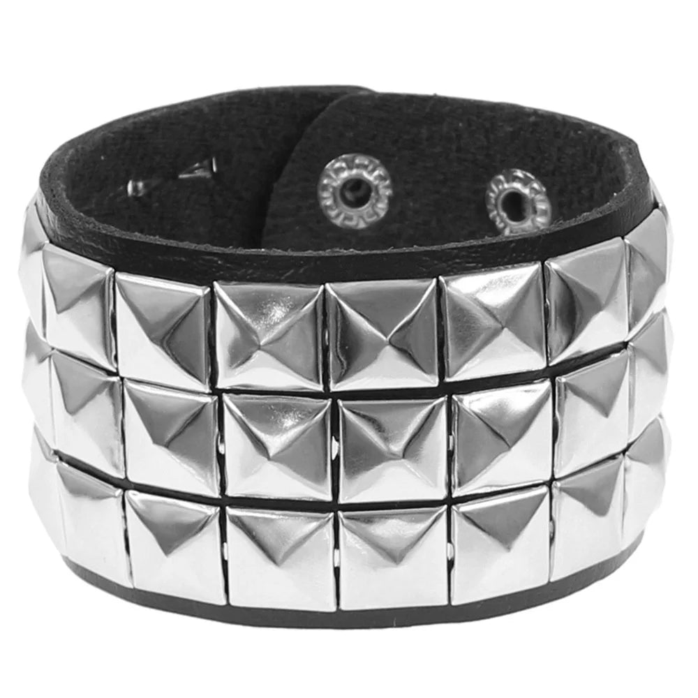 2024 PU Leather Bracelet 80s Punk Bracelet Adjustable Goth Cuff Bracelet Gothic Spiked Rivet Buckle Wristband for Men Women