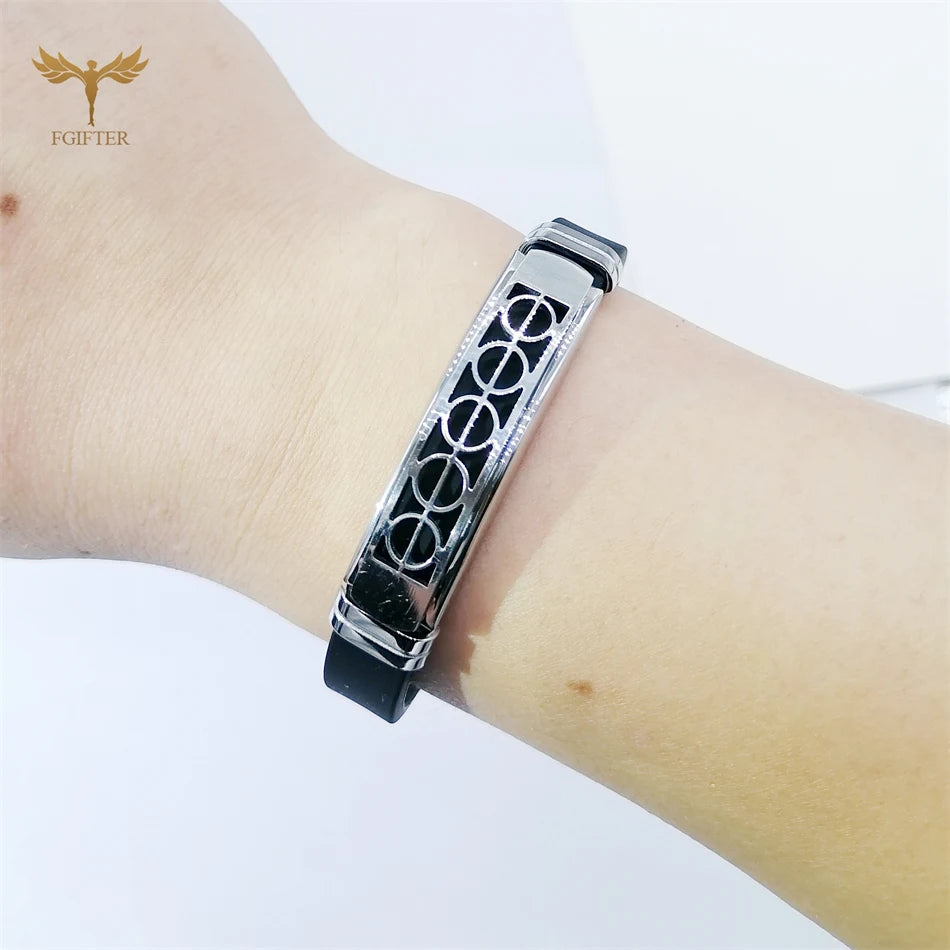 High Quality Stainless Steel Bracelets for Men Anti-static Black Rubber Wristband Geometric Accessories Women Fashion Jewelry