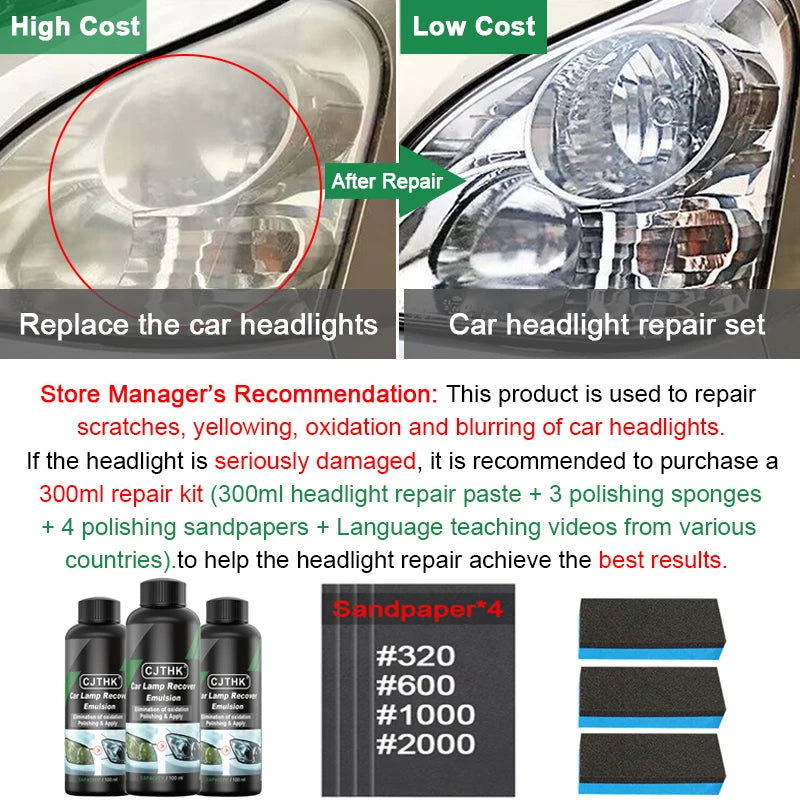 Car Headlight Restoration Polishing Kits Scratch Remover Repair Cleaning Paste Headlight Renewal Polish And Maintenance Liquid