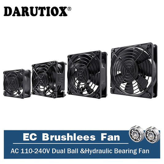 DARUTIOX 60mm 80mm 90mm 120mm EC Brushless Fan AC 110V 115V 120V 220V 240V Axial Fan with Srews/Grill 6025 8025 9225 12025 12038