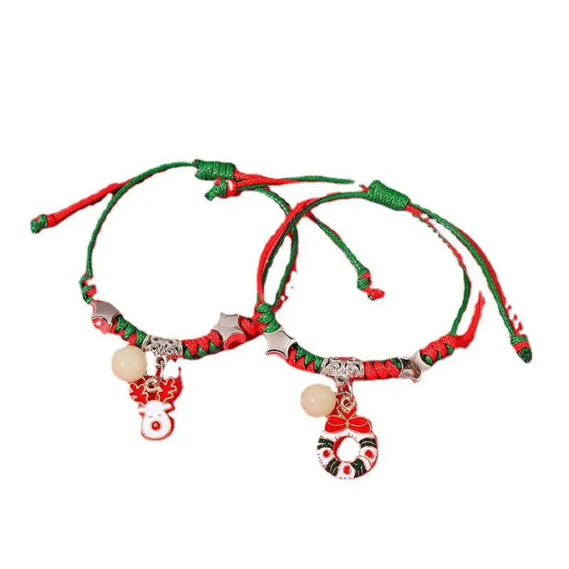 2PCS Xmas Luminous Braid Bracelets Xmas Tree Bell Santa Snowflake Bracelet Charms for Women Men Gifts Trendy Christmas Jewelry