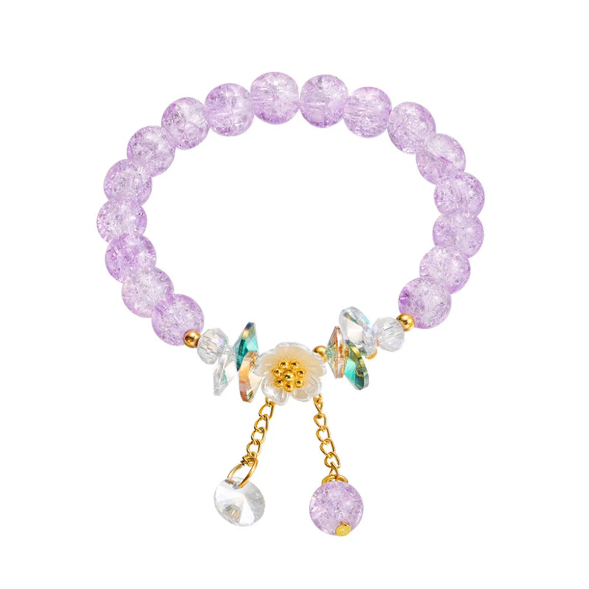 Elegant Fashion Flower Crystal Beaded Bracelets For Women Charm Shell Daisy Floral Beads Tassel Elastic Bracelet Jewelry Gifts