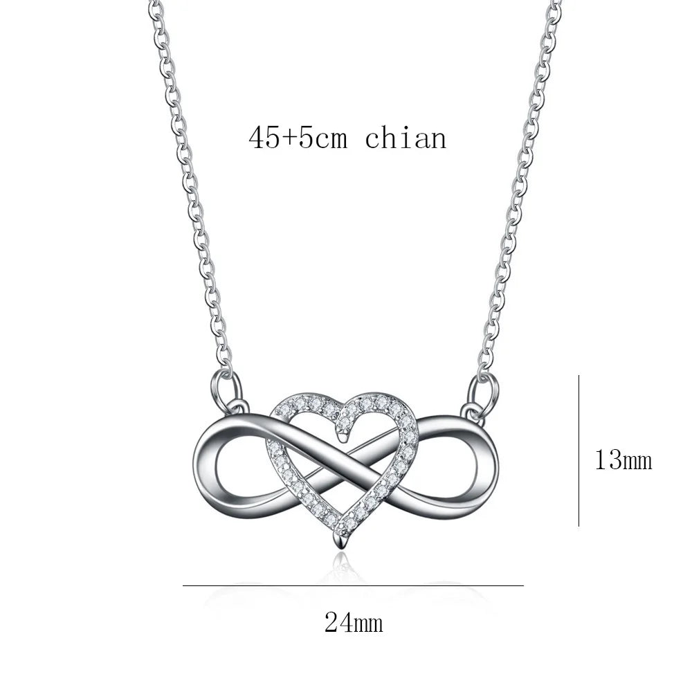 Romantic Fashion Silver Gold Color Infinity Forever Love Necklace CZ Lucky Heart Pendant Necklace for Women Gift Jewelry