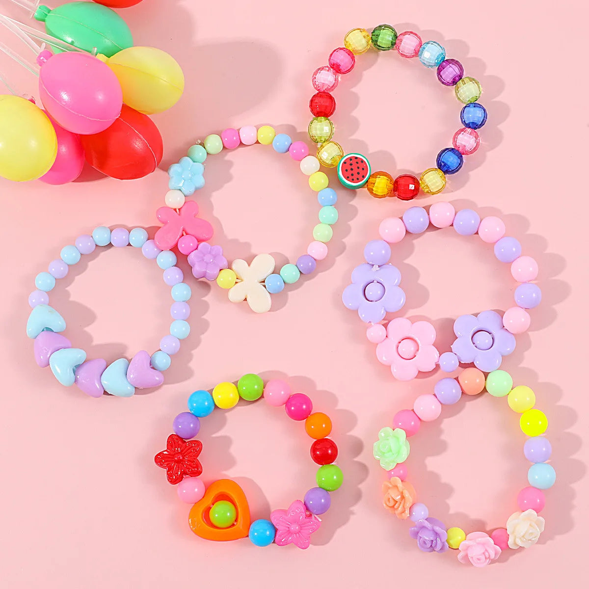 Makersland Children's Beaded Flower Bracelet Colorful Acrylic Flower Necklace Girls Children's Jewelry Sets Wholesale