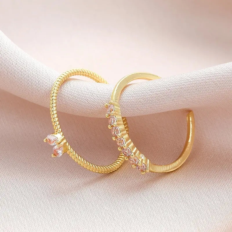 2pcs Trendy Gold Color Heart Zircon Rings Set For Women Luxury Fashion Elegant Twist Rings 2023 New Gifts And Party Jewelry