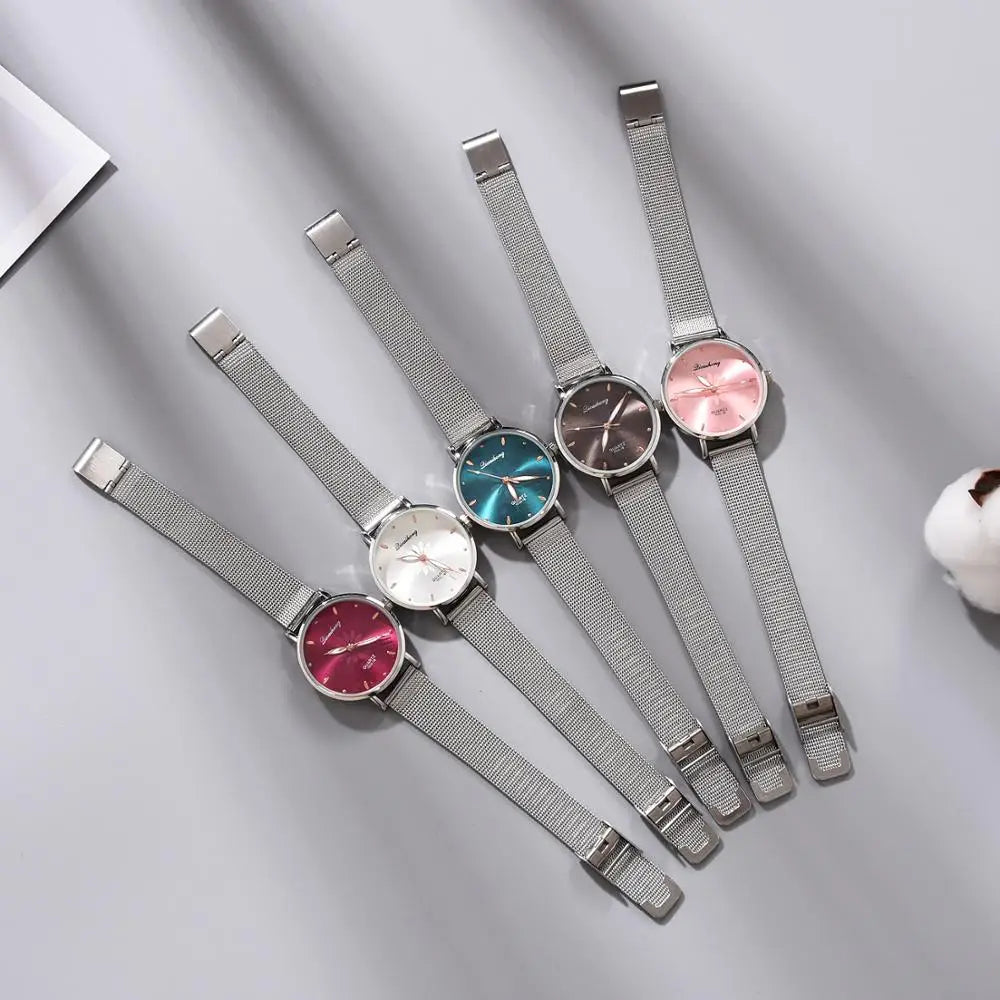 Watches For Women Luxury Silver Popular Pink Dial Flowers Metal Ladies Bracelet Quartz Clock Ladies Wrist Watch New Clock