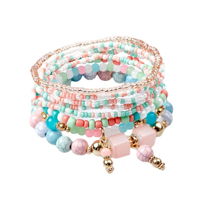 Bohemian Handmade Beads Bracelet Set for Women Summer Colorful Beaded Chain Bangle Girls Boho Fashion Jewelry Accessories