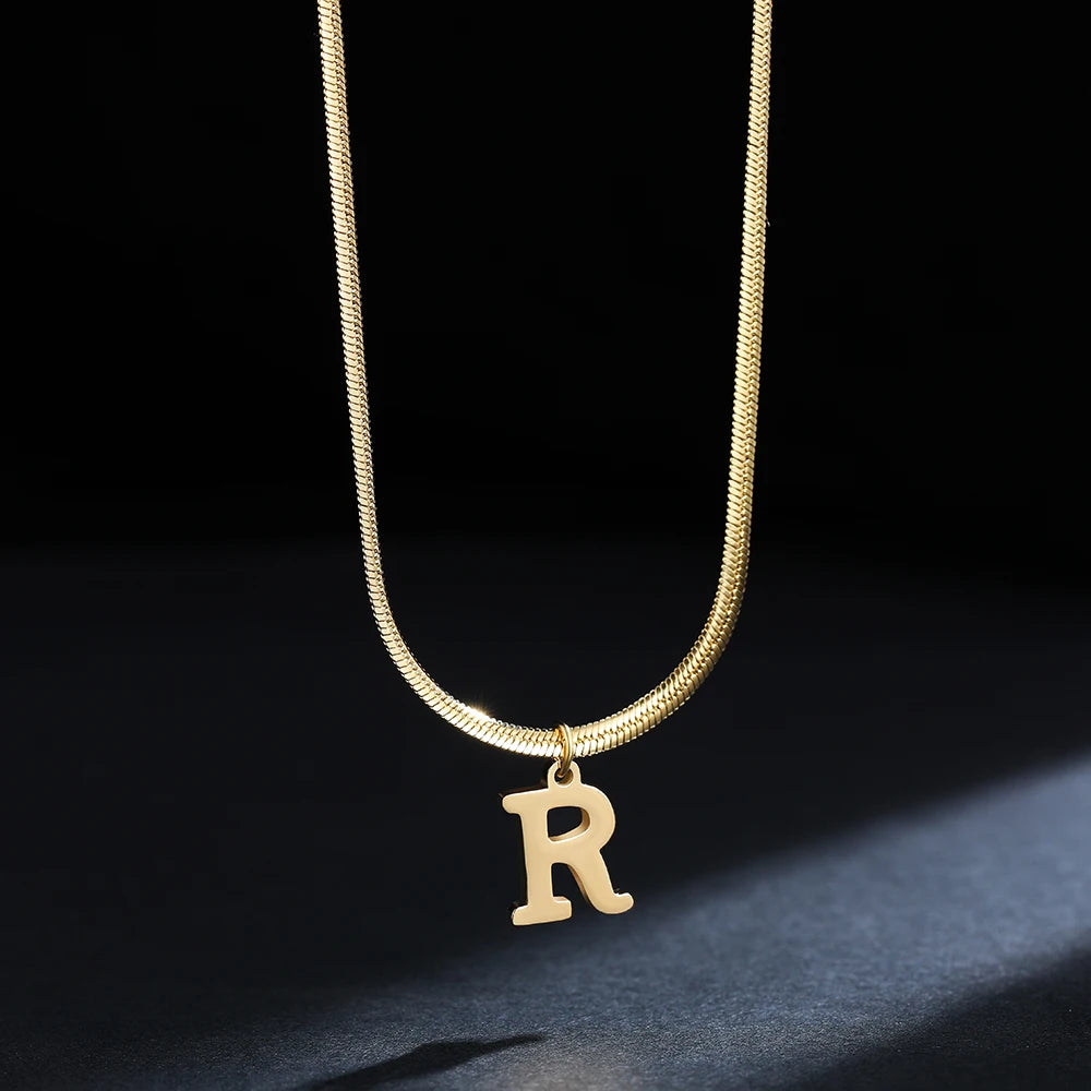 A-Z Alphabet Gold Plated Stainless Steel Pendant Necklace for Women Snake Chain Initial Letter Clavicle Necklaces Collar Jewelry