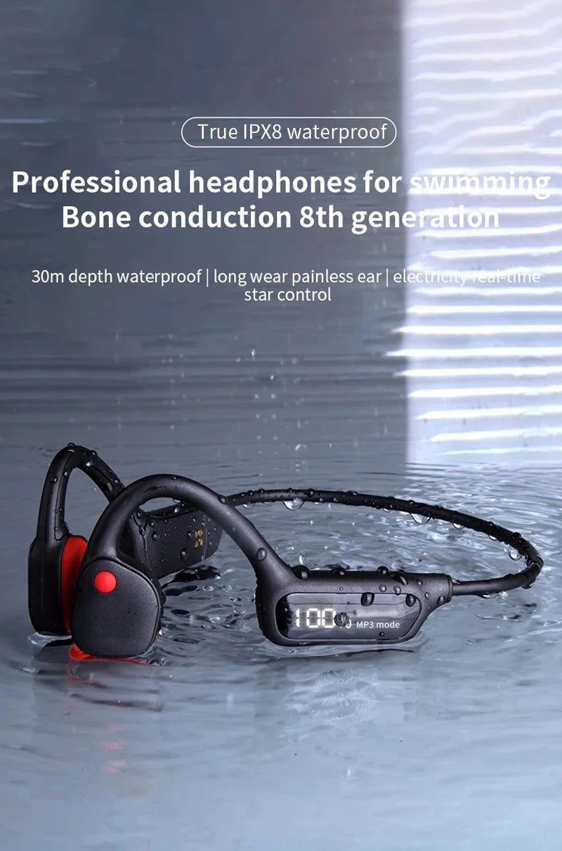 Bone Conduction Earphones Bluetooth Wireless IPX8 Waterproof MP3 Player Hifi Ear-hook Headphone With Mic Headset For Swimming