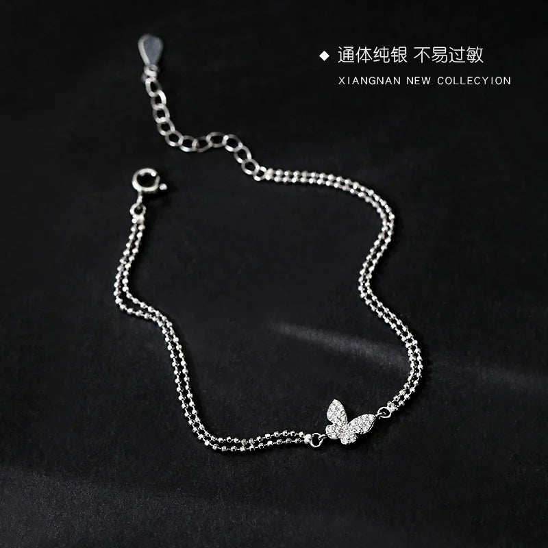 New Hollow Double Heart Bracelet for Women Silver Color Interlocking Small Heart Shape Bangle Fashion Jewelry Wedding Party Gift