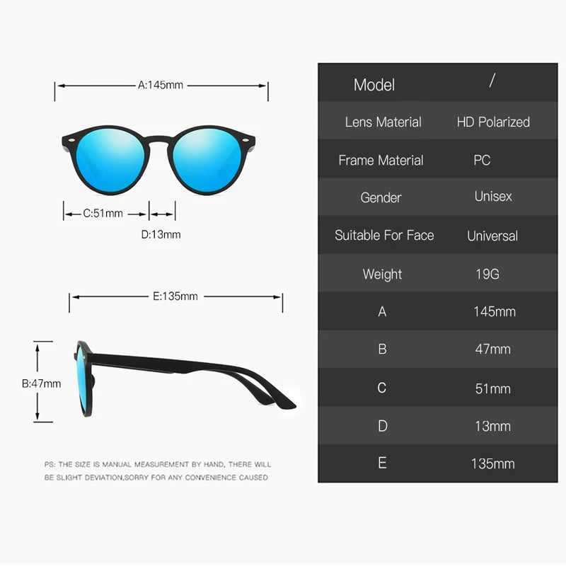 Fashion Round Polarized Sunglasses Men Women Classic Vintage Black Driving Sun Glasses Circle Oval Designer Retro Sunglass UV400