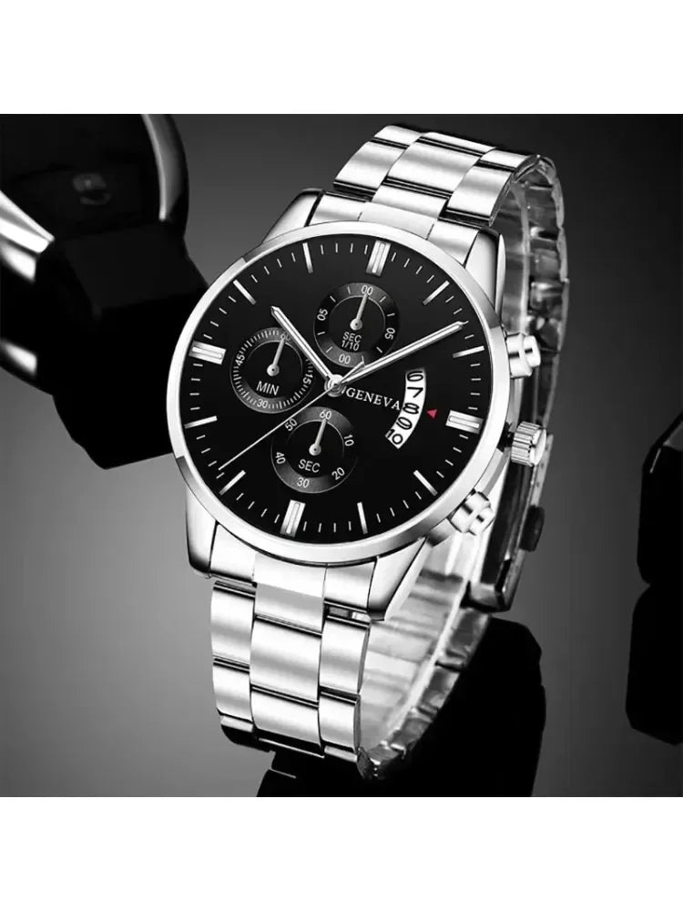 Men's Business Quartz Watch Fashion Fake Three Eye Six Needle Calendar Men's Watch Mesh Strap Men's Watch