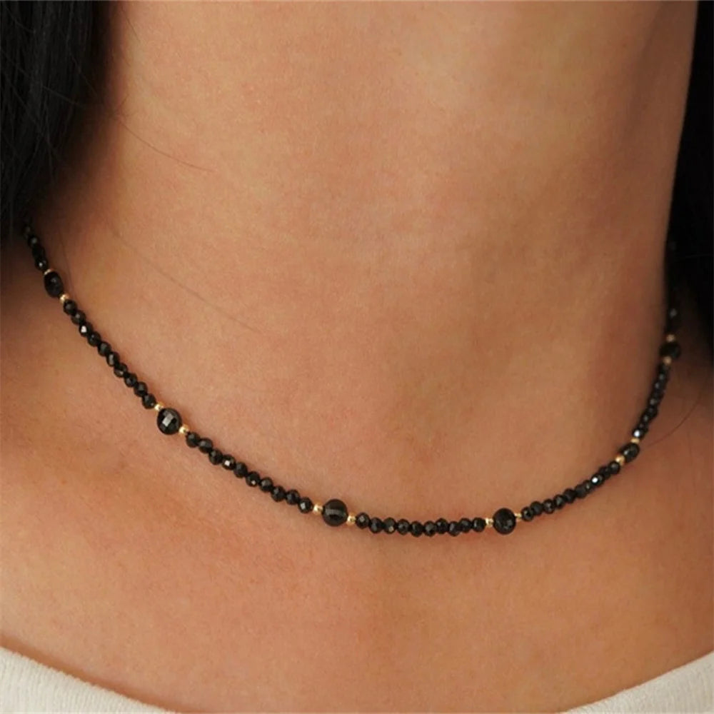 Fashion Boho Vintage Simple Black Rice Bead Chain Necklace For Women Female Multilevel Y2K Ethnic Style Choker Jewelry Gift