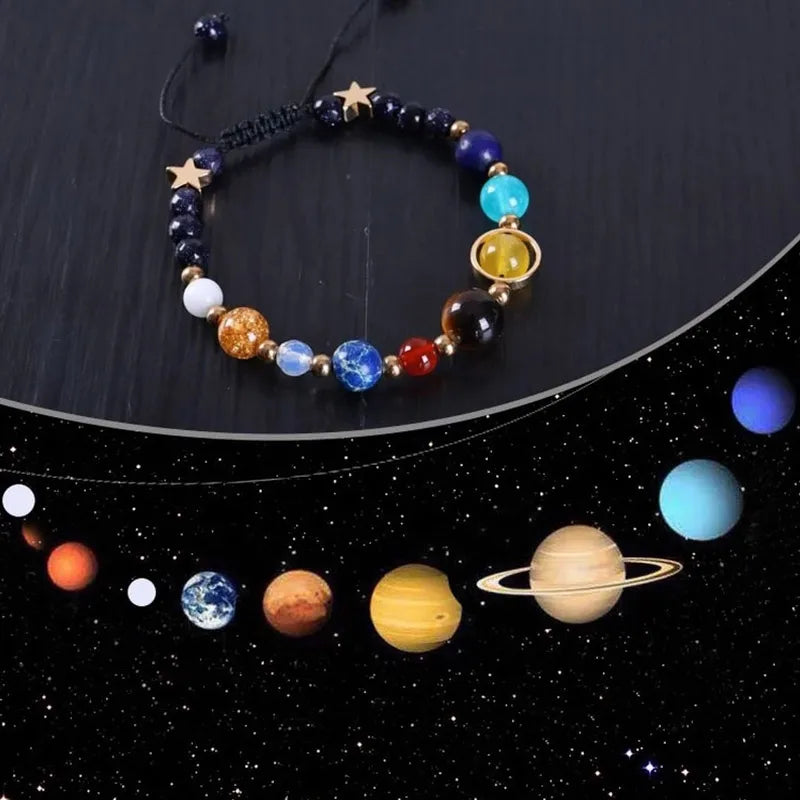 Galaxy Solar System Bracelet Men Universe Nine Planets Natural Stone Stars Earth Moon Bracelets Fashion Couple Jewelry браслет