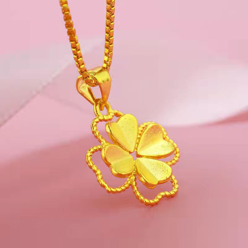 14 K Gold Color Lucky Clover Pendant Necklace for Women Fine Jewelry Genuine Solid Gold Color for Women Wedding Luxury Jewelry