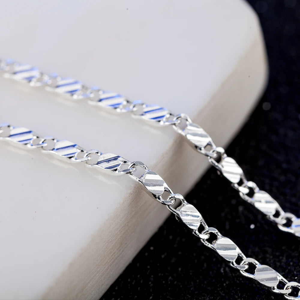 QWWASD Wholesale 925 Sterling Silver 2MM flat chains Necklaces for Men Women fashion wedding party fine Jewelry holiday gifts